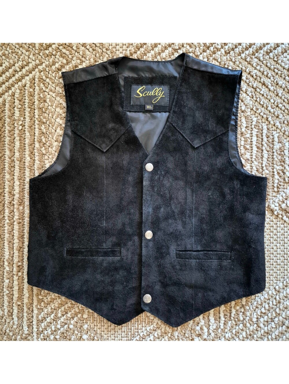 Vintage 90's Childrens Youth Scully Black Suede Western Vest Snap Front XS S